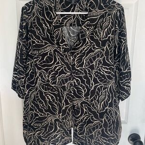Black and White Leaf Print Women's Top